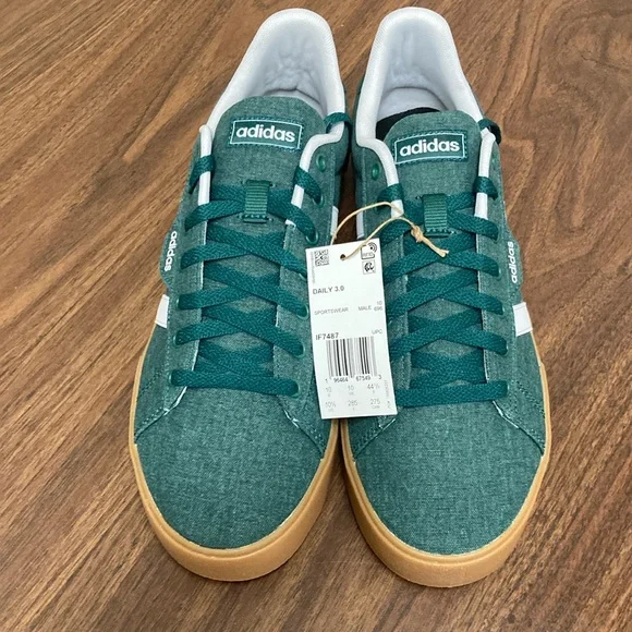 Adidas Green Denim and White Retro Sneakers - Picture 3 of 6